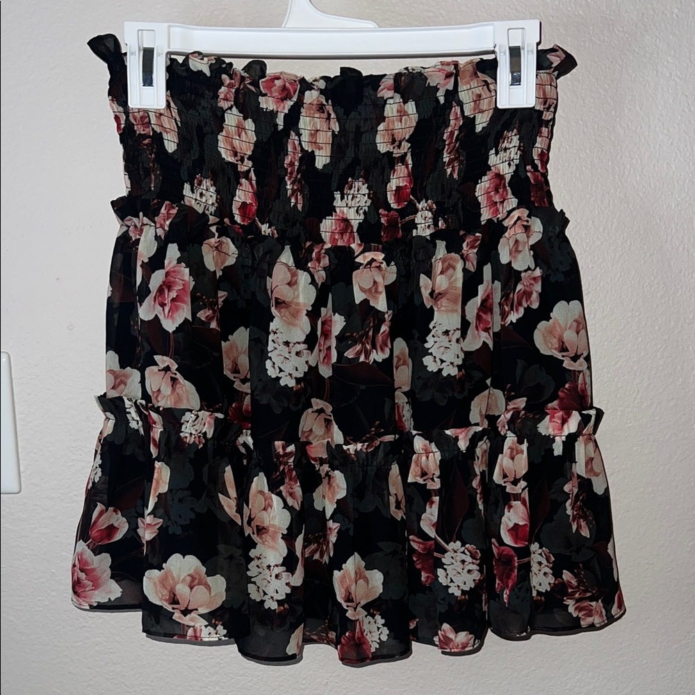 Blue Life Black and Pink Floral Mini Skirt